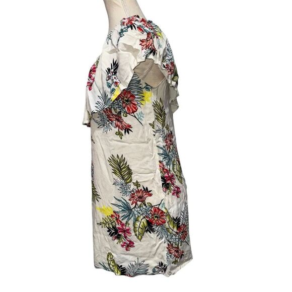 Staccato White Floral One-Shoulder Mini Dress Tropical Hawaiian Double Layer M - Picture 6 of 12